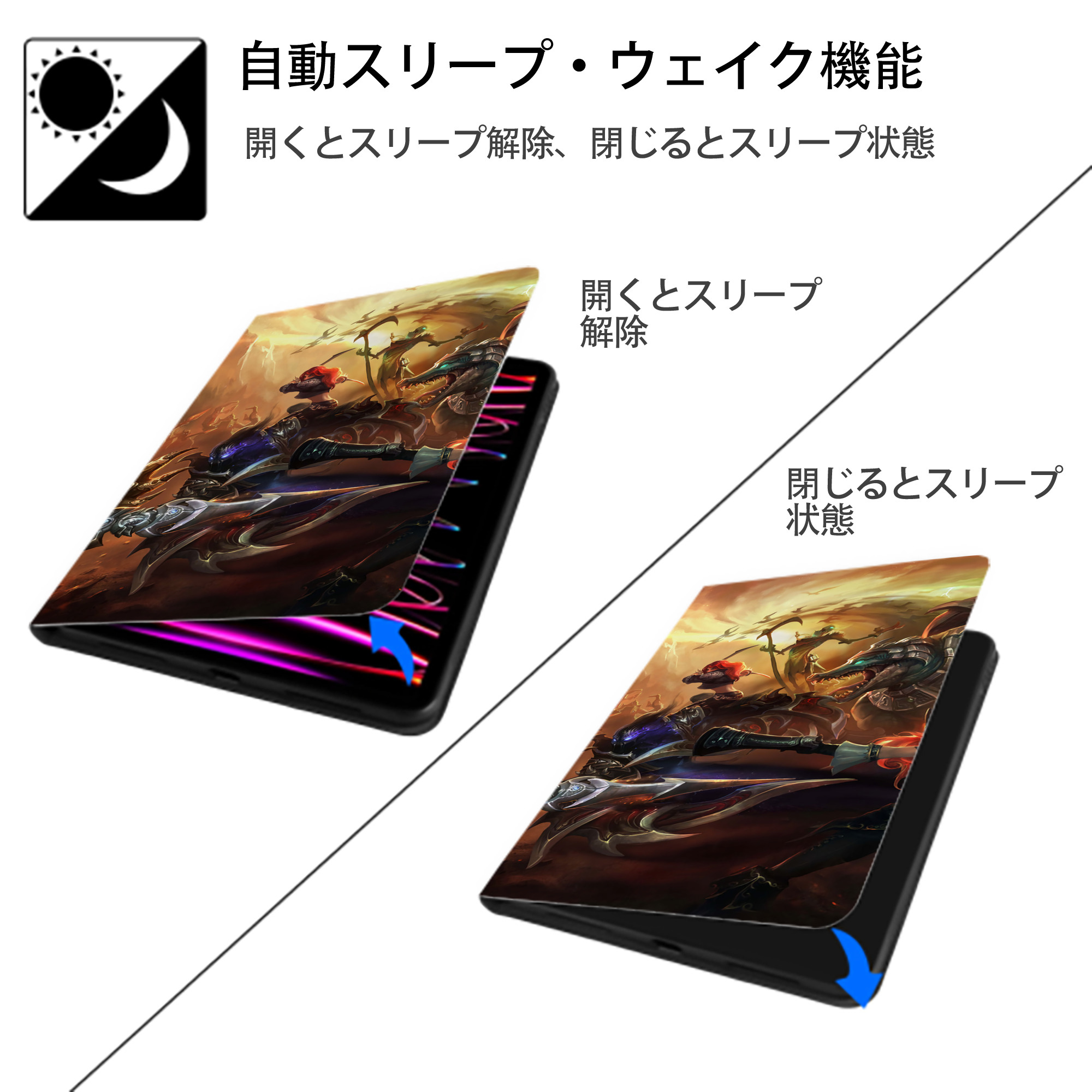 リーグ・オブ・レジェンド League of Legends LOL IPadケース ペンホルダー付き ブックスタイルデザイン