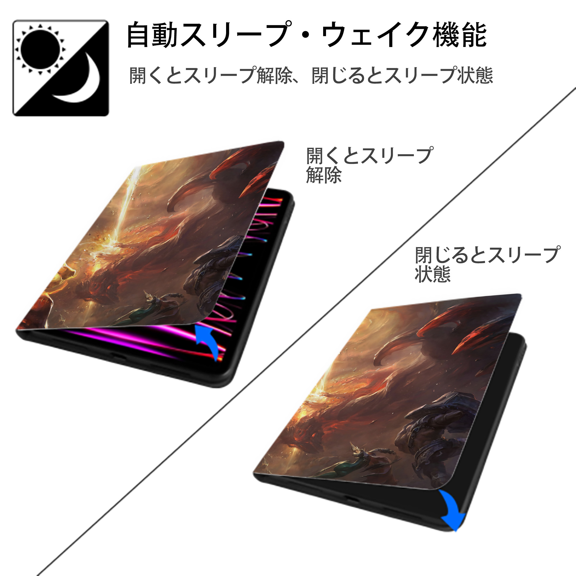 リーグ・オブ・レジェンド League of Legends LOL IPadケース ペンホルダー付き ブックスタイルデザイン