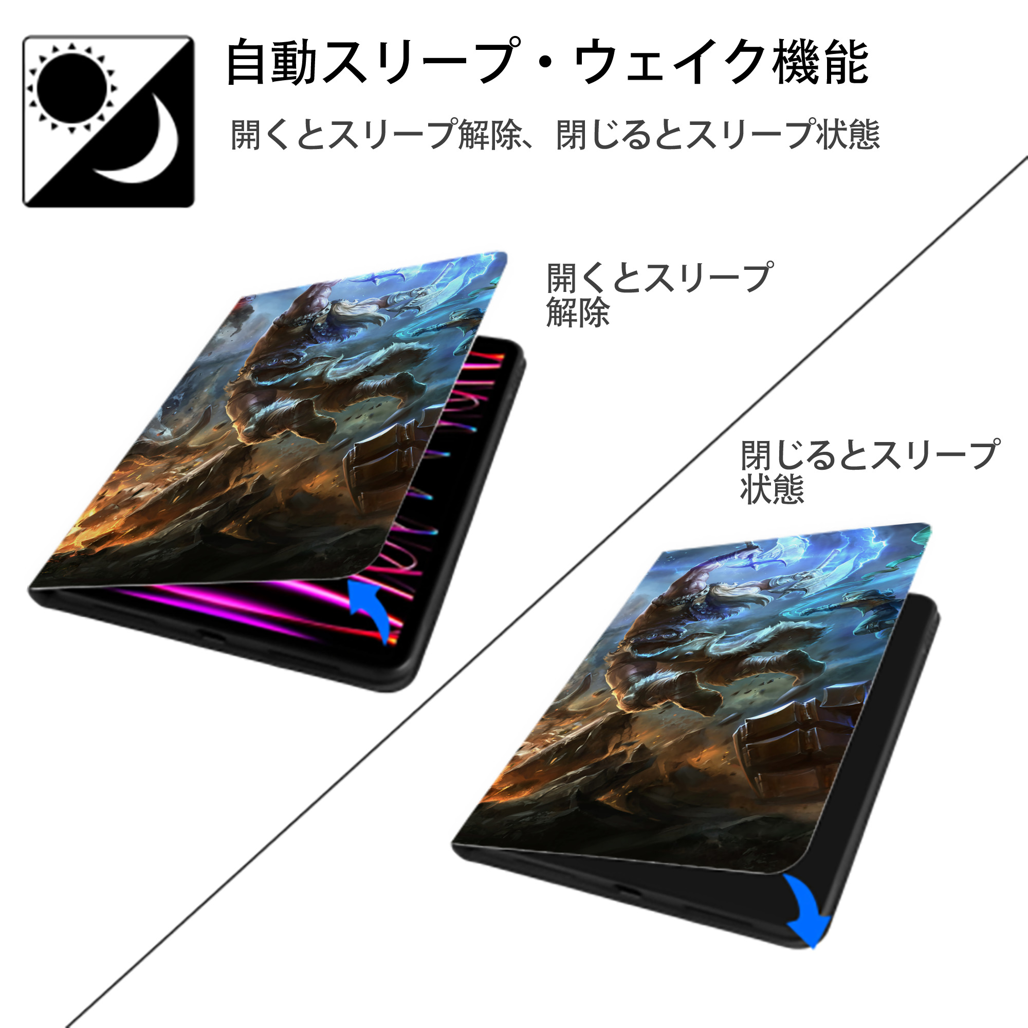リーグ・オブ・レジェンド League of Legends LOL IPadケース ペンホルダー付き ブックスタイルデザイン