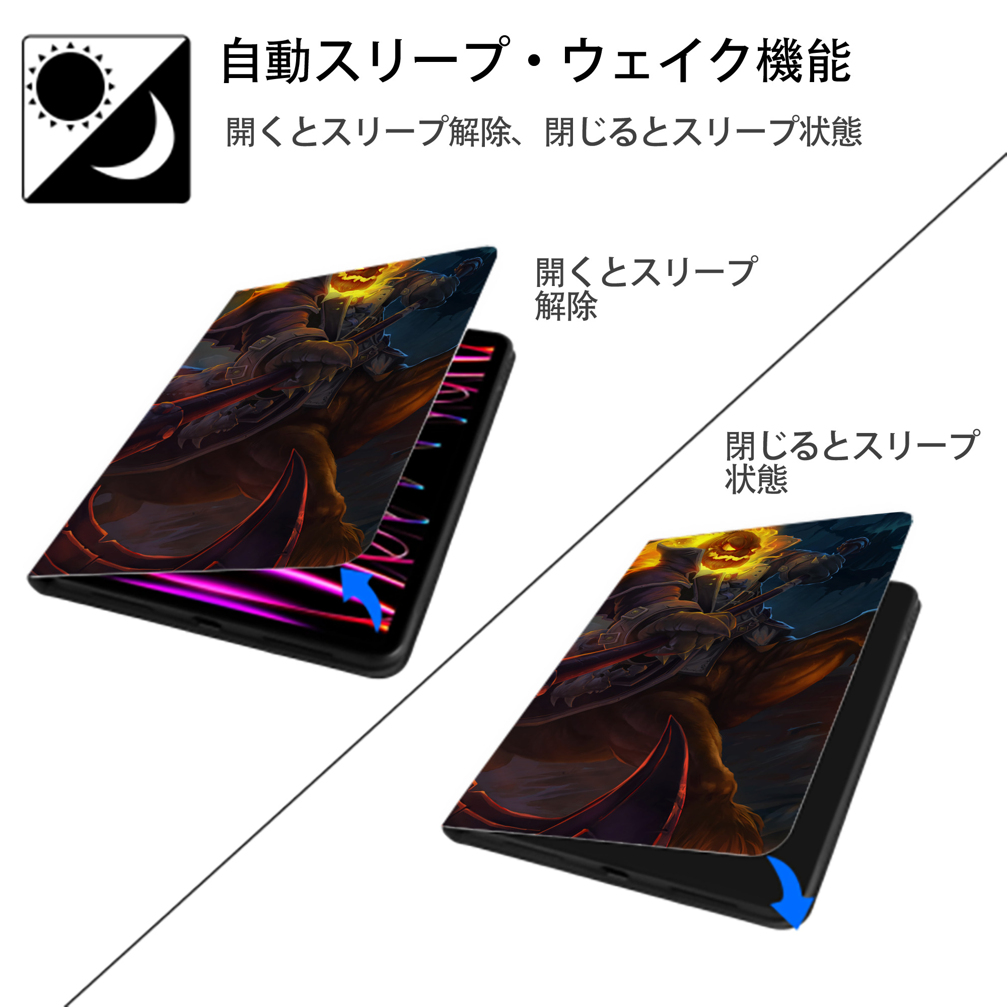 リーグ・オブ・レジェンド League of Legends LOL IPadケース ペンホルダー付き ブックスタイルデザイン