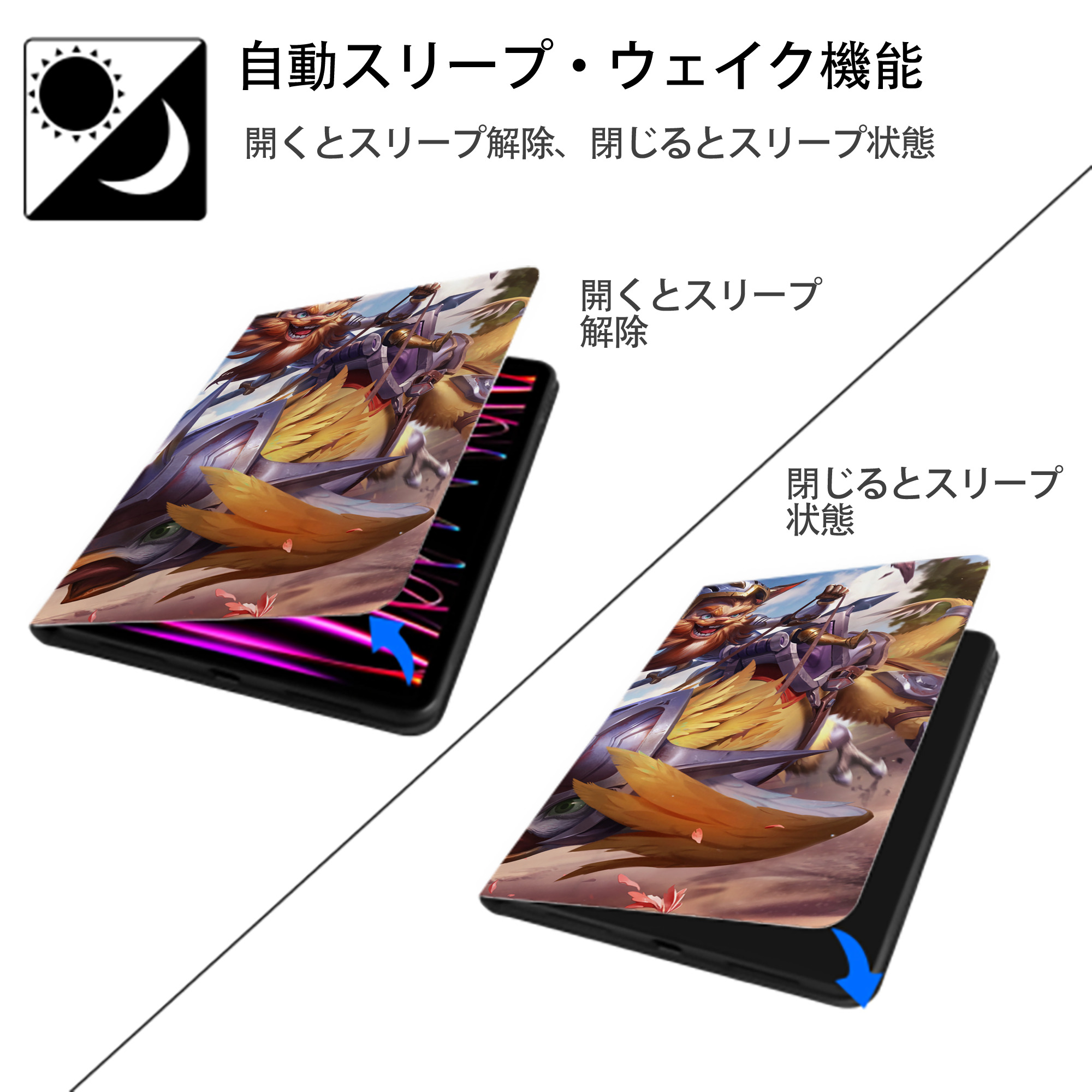 リーグ・オブ・レジェンド League of Legends LOL IPadケース ペンホルダー付き ブックスタイルデザイン