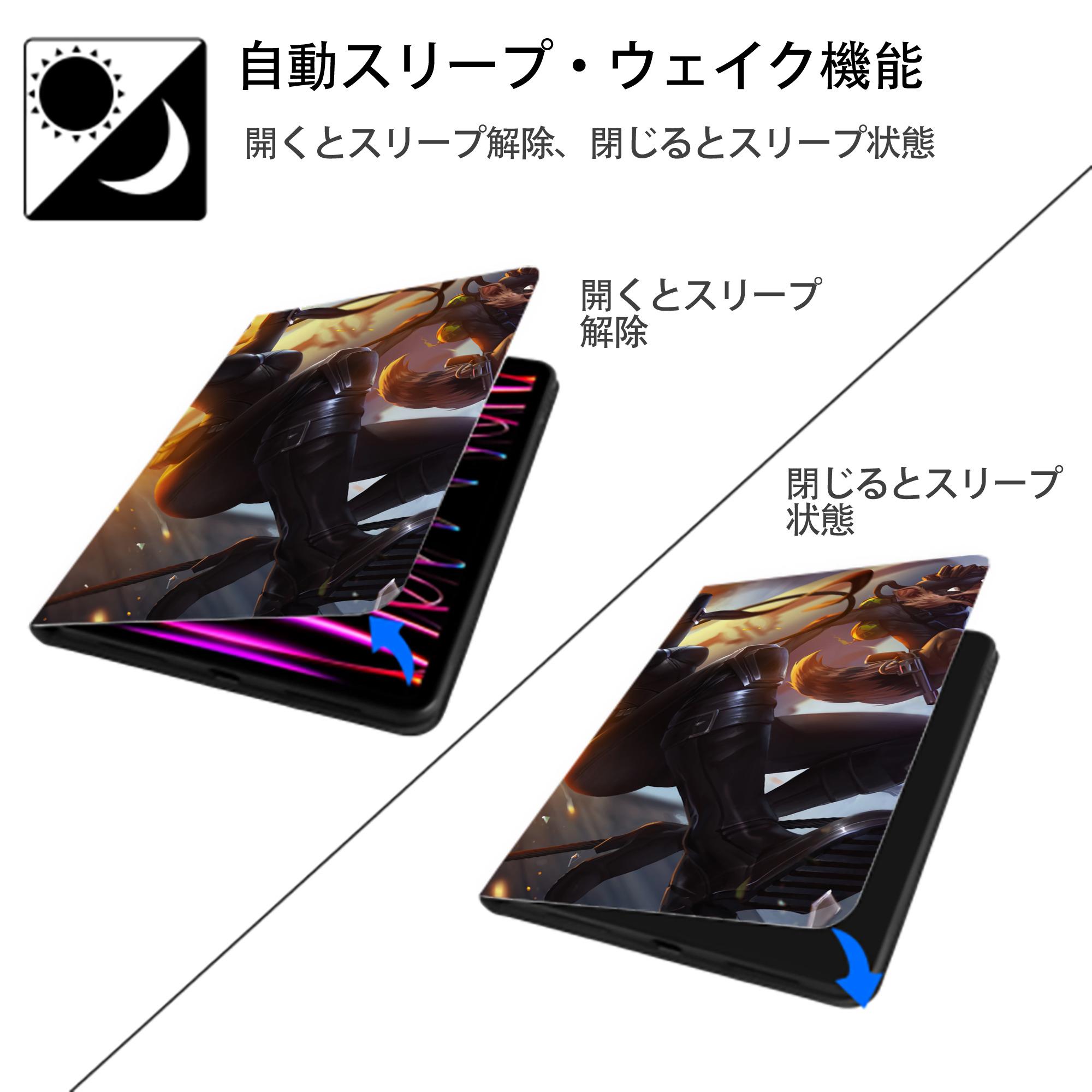 リーグ・オブ・レジェンド League of Legends LOL IPadケース ペンホルダー付き ブックスタイルデザイン