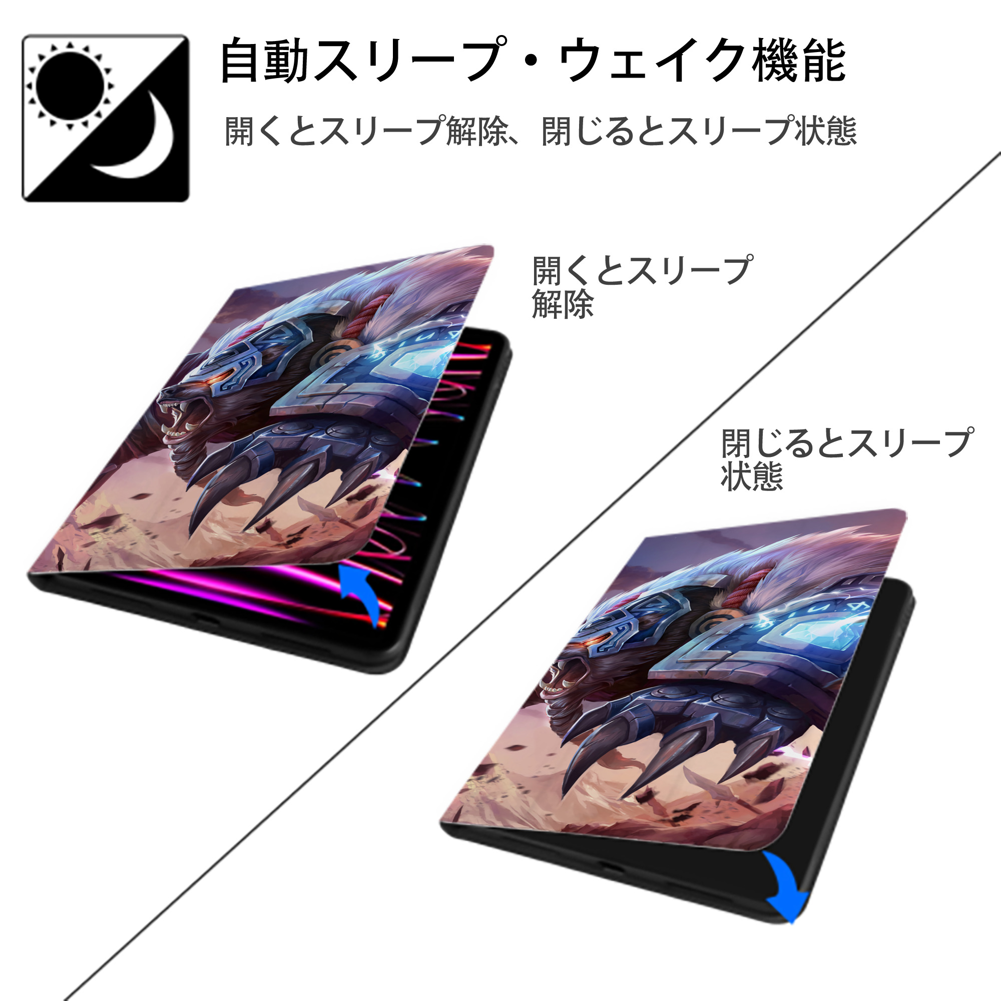 リーグ・オブ・レジェンド League of Legends LOL IPadケース ペンホルダー付き ブックスタイルデザイン