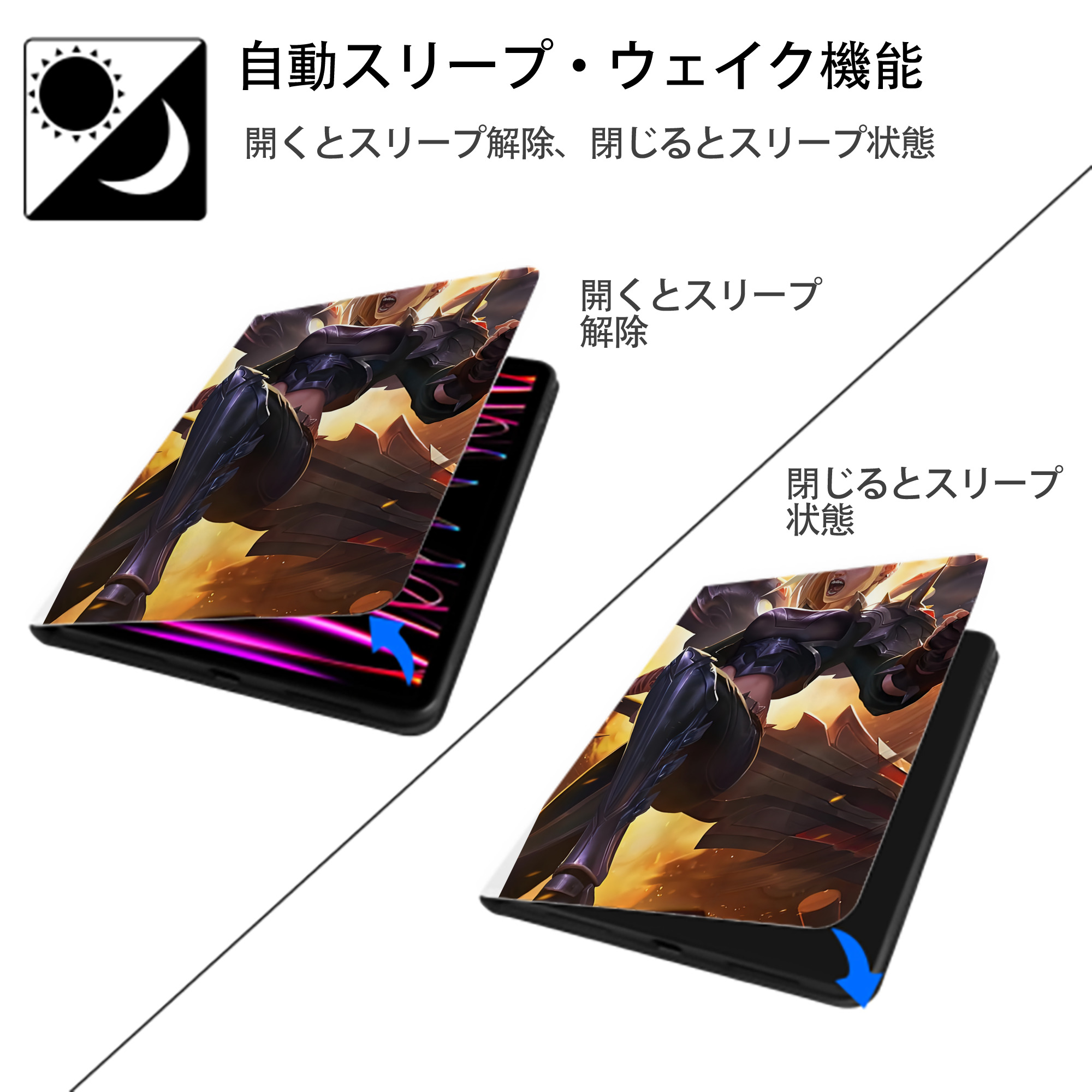 リーグ・オブ・レジェンド League of Legends LOL IPad ケース ペン収納付き 三つ折りスタンド PUレザー×シリコン 対応機種9.5/10.5/10.9インチ