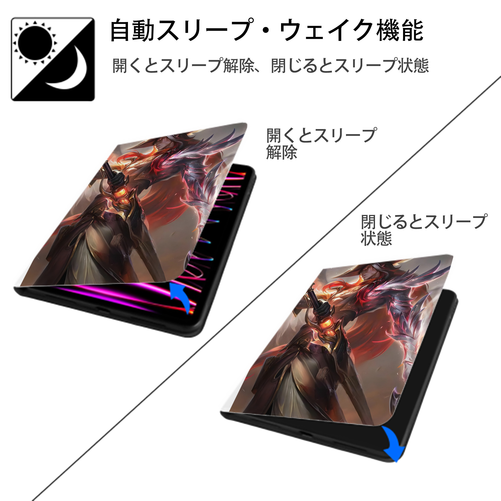 リーグ・オブ・レジェンド League of Legends LOL IPad ケース ペン収納付き 三つ折りスタンド PUレザー×シリコン 対応機種9.5/10.5/10.9インチ