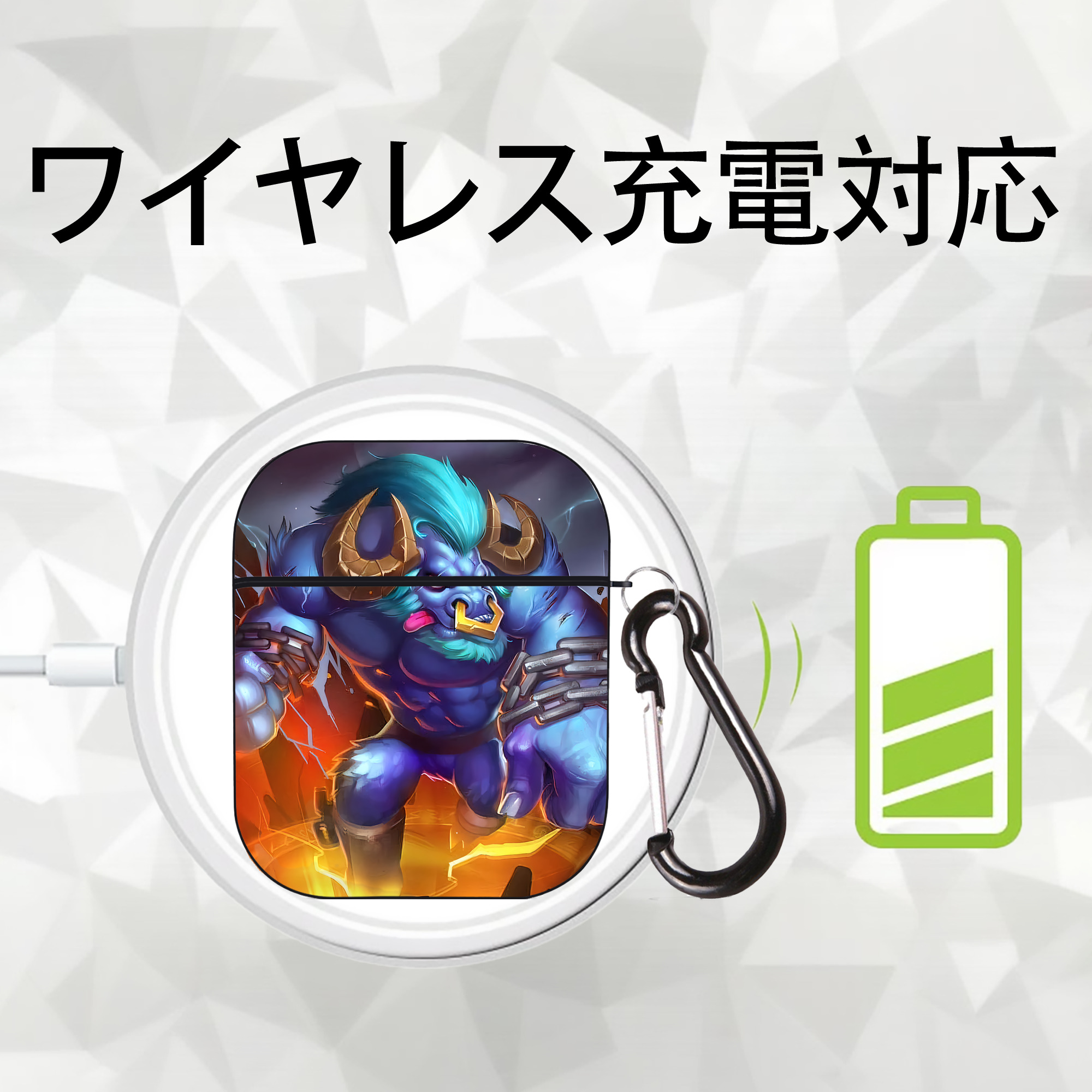 リーグ・オブ・レジェンド League of Legends LOL AirPods 第2世代保護ケース ハードシェル ブラック 耐衝撃・防指紋・カラビナ付き