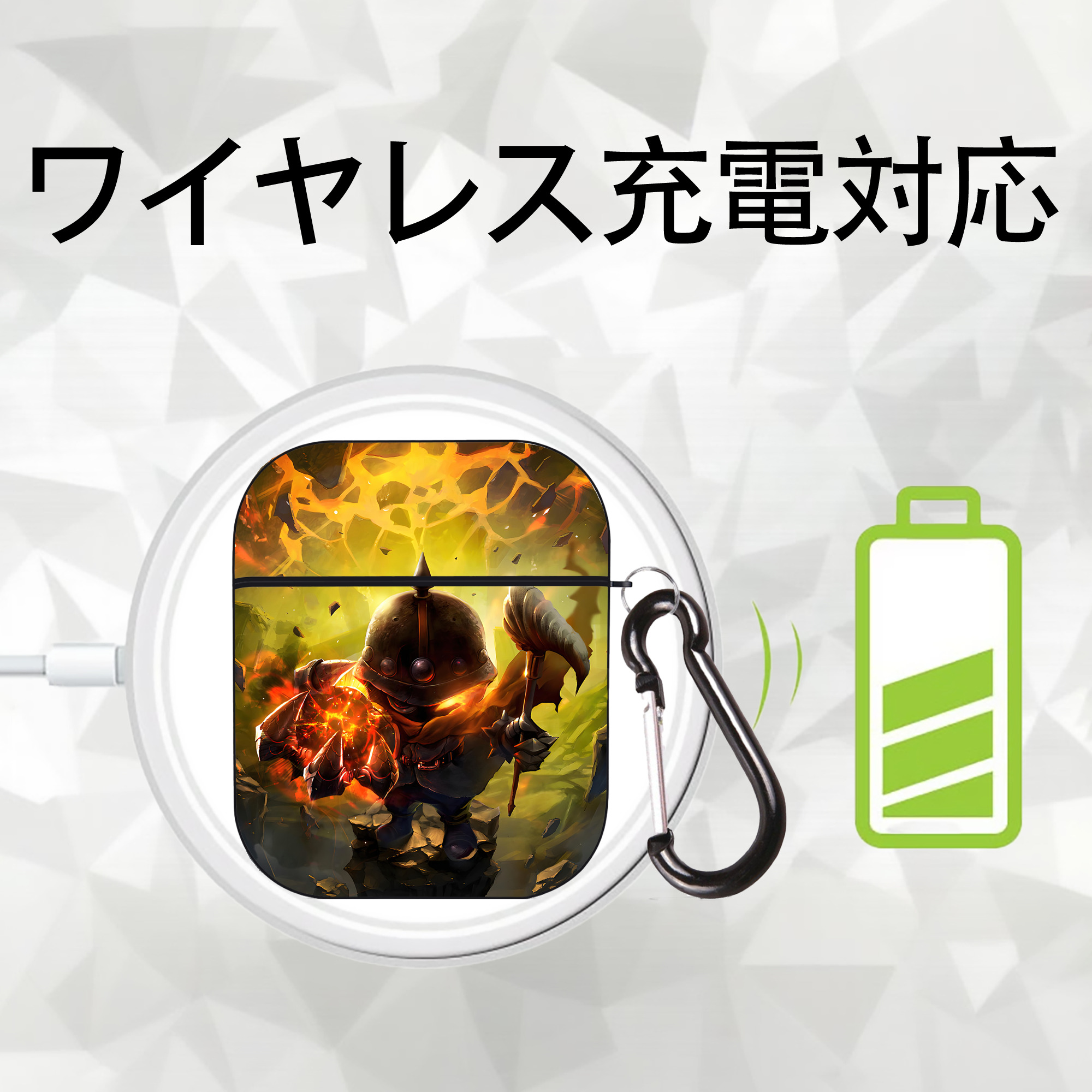 リーグ・オブ・レジェンド League of Legends LOL AirPods 第2世代保護ケース ハードシェル ブラック 耐衝撃・防指紋・カラビナ付き
