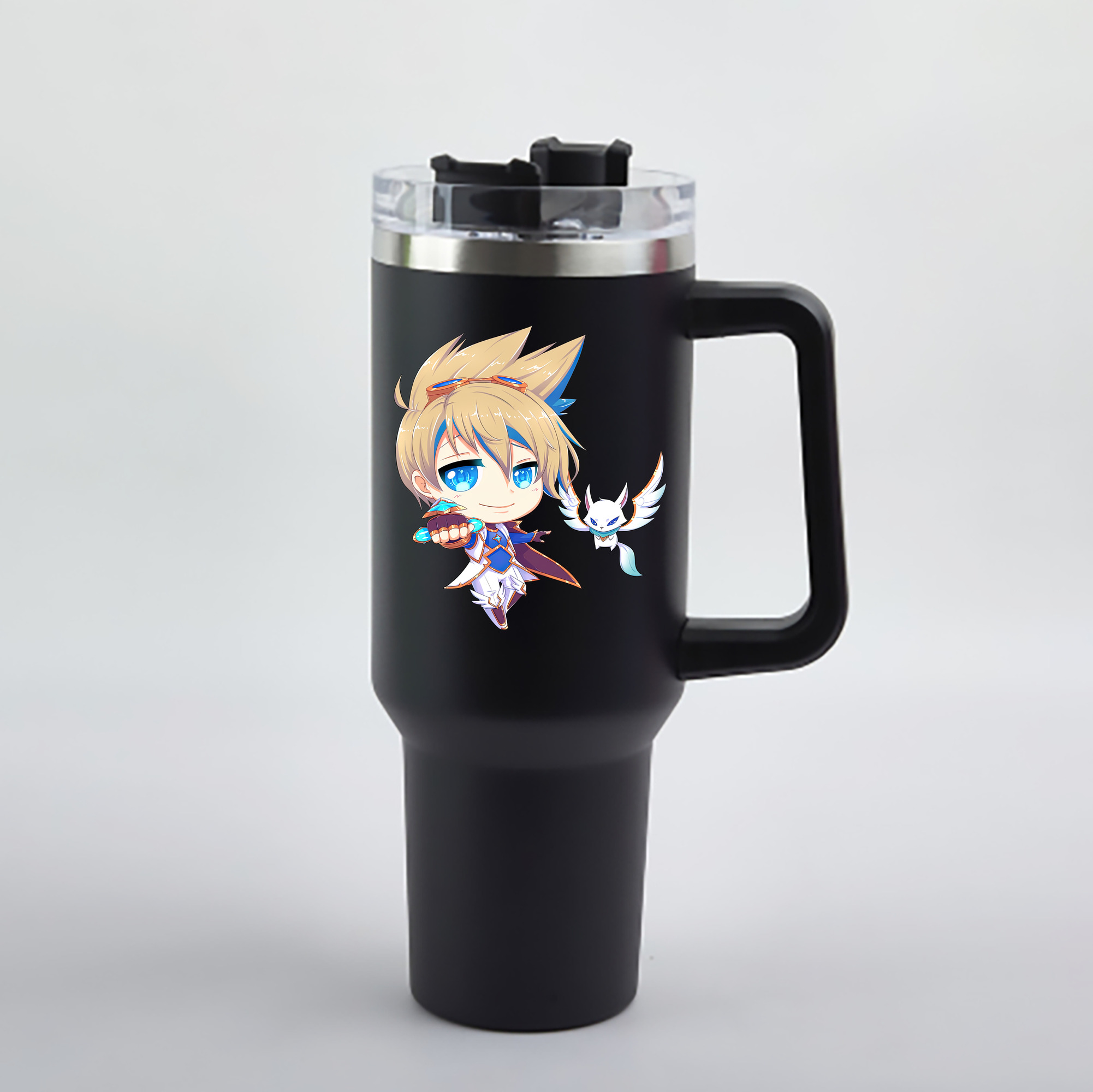 リーグ・オブ・レジェンド League of Legends LOL 1200mL車用タンブラー - クリスタルステッカー（プラスチックストロー付き）