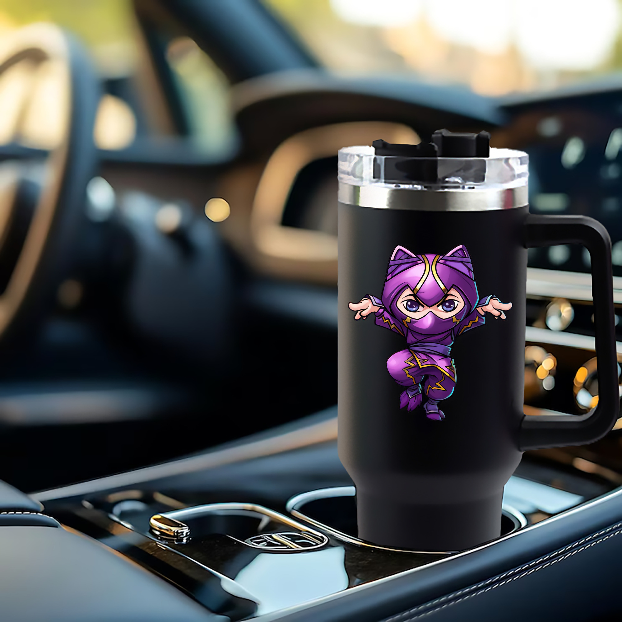 リーグ・オブ・レジェンド League of Legends LOL 1200mL車用タンブラー - クリスタルステッカー（プラスチックストロー付き）