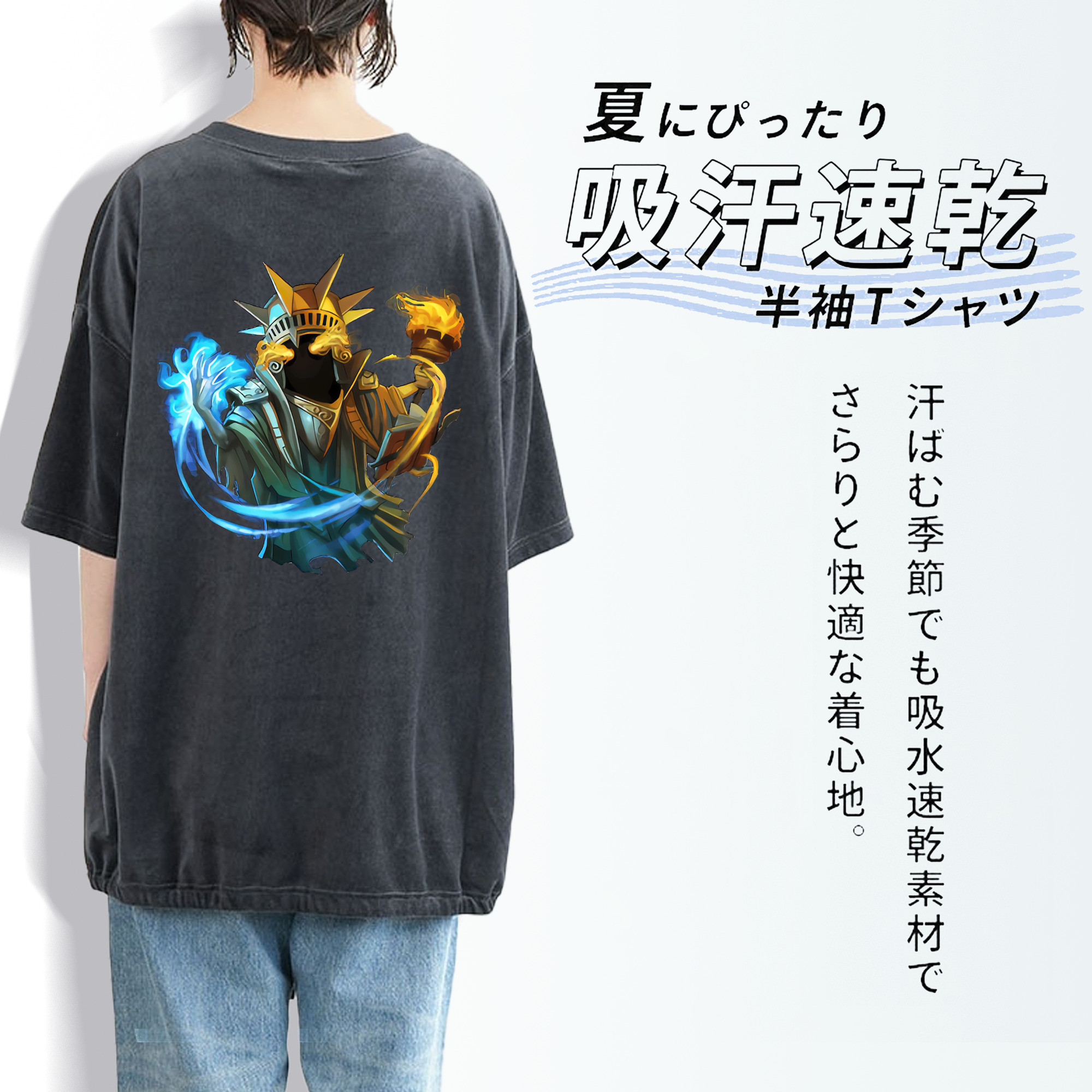 リーグ・オブ・レジェンド League of Legends LOL 綿100% ヴィンテージ風 半袖Tシャツ（背面プリント）