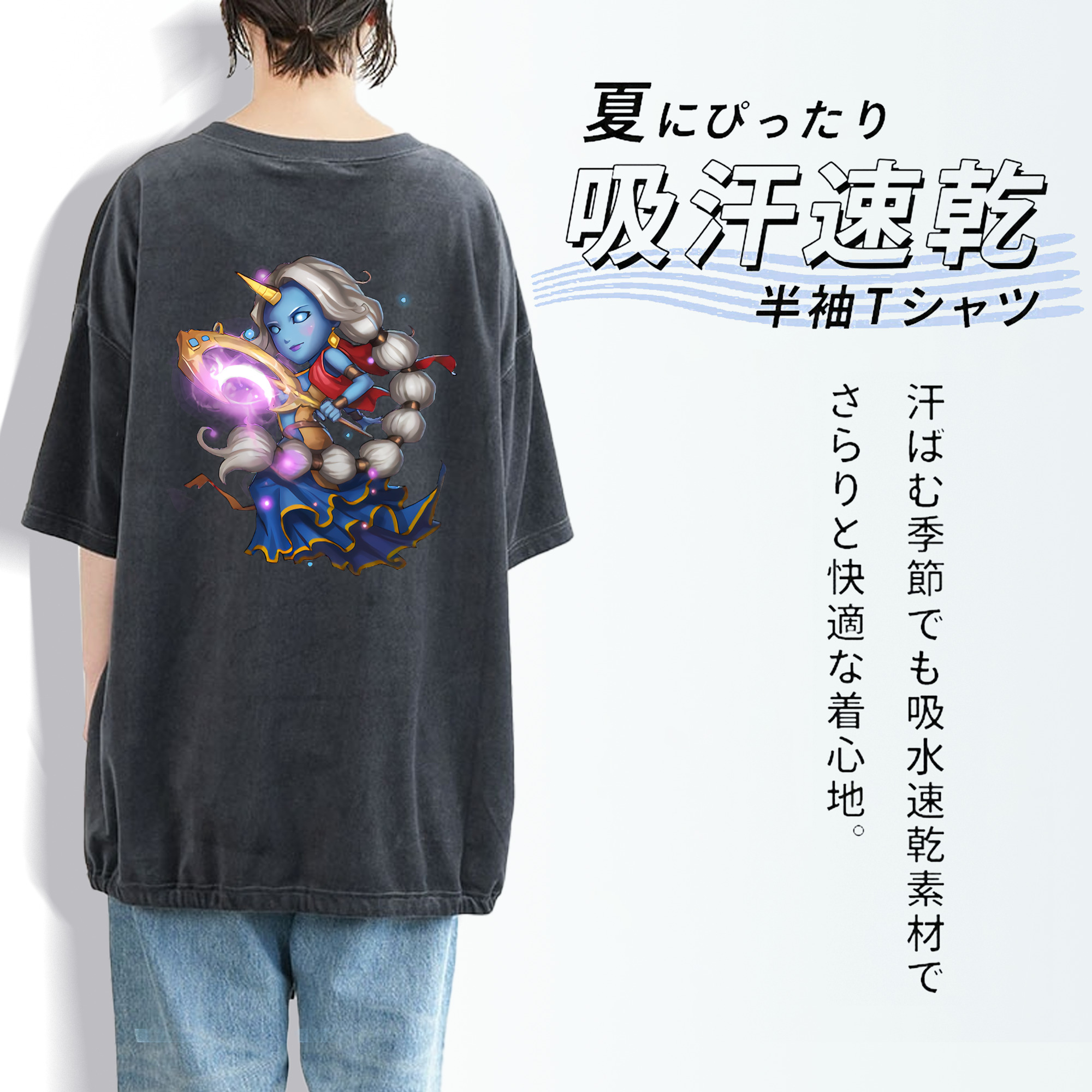 リーグ・オブ・レジェンド League of Legends LOL 綿100% ヴィンテージ風 半袖Tシャツ（背面プリント）