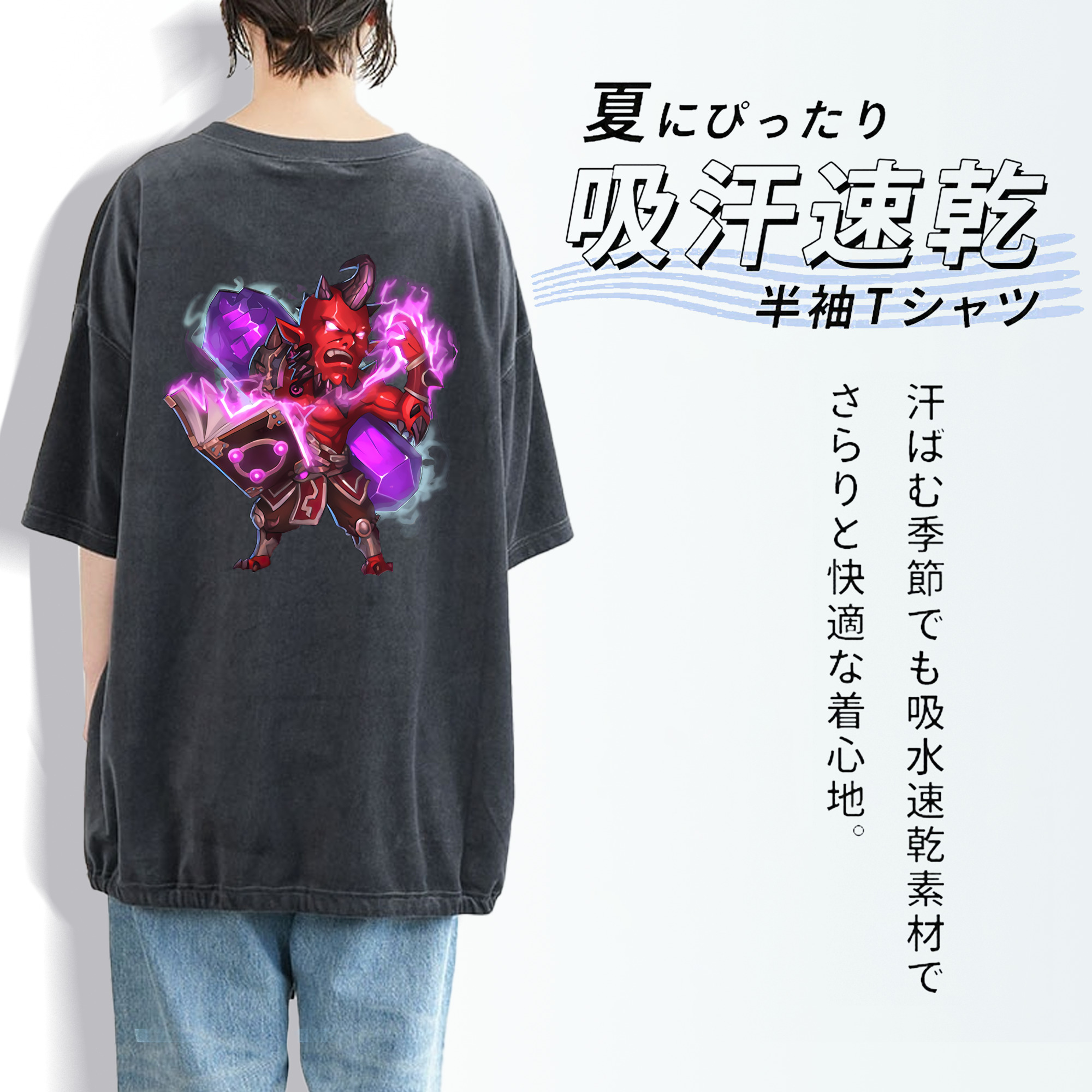 リーグ・オブ・レジェンド League of Legends LOL 綿100% ヴィンテージ風 半袖Tシャツ（背面プリント）