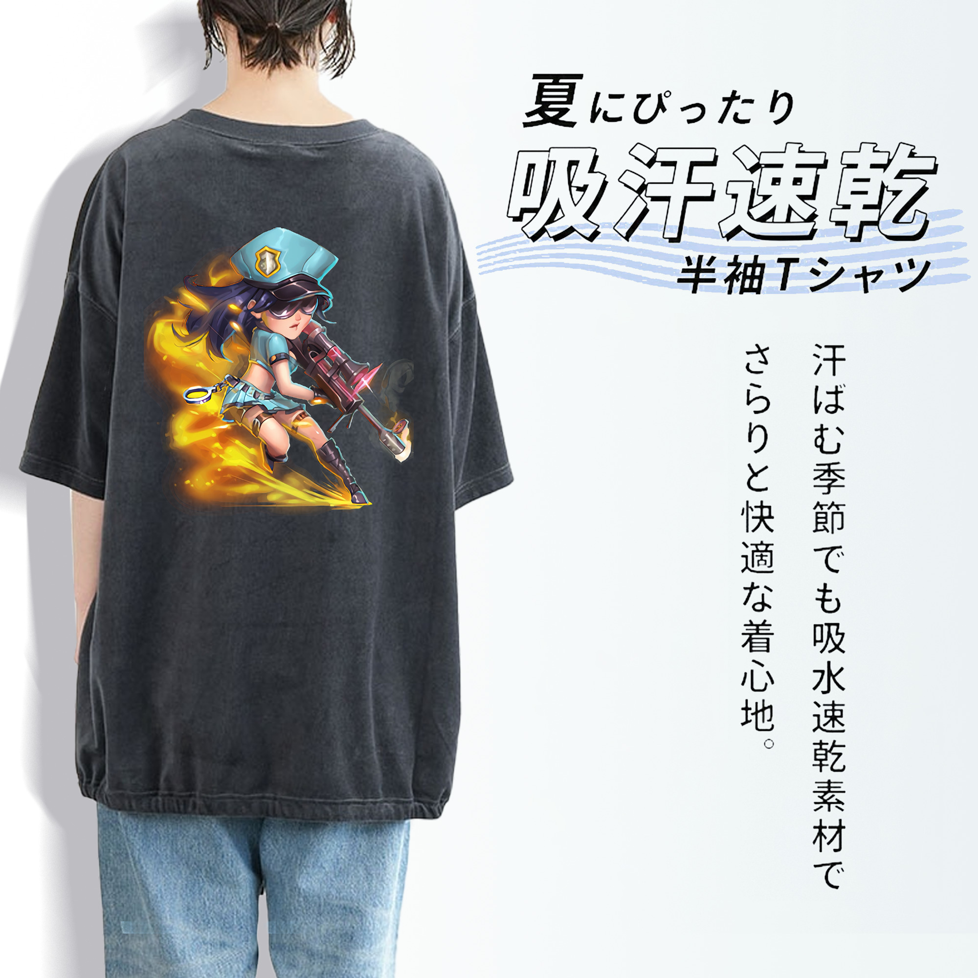 リーグ・オブ・レジェンド League of Legends LOL 綿100% ヴィンテージ風 半袖Tシャツ（背面プリント）