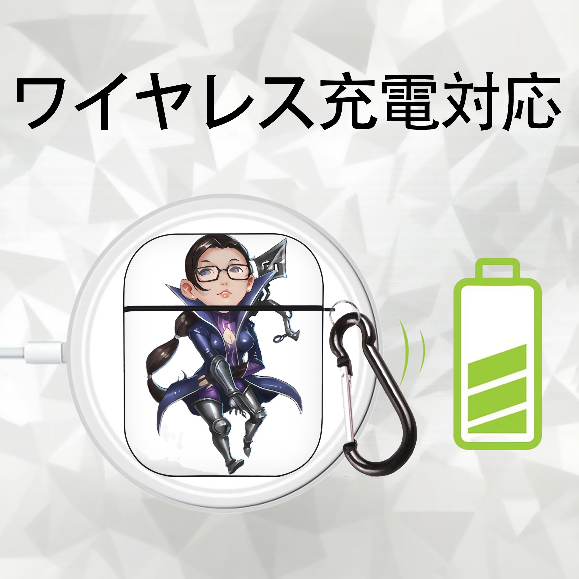 リーグ・オブ・レジェンド League of Legends LOL AirPods 第2世代保護ケース ハードシェル ブラック 耐衝撃・防指紋・カラビナ付き