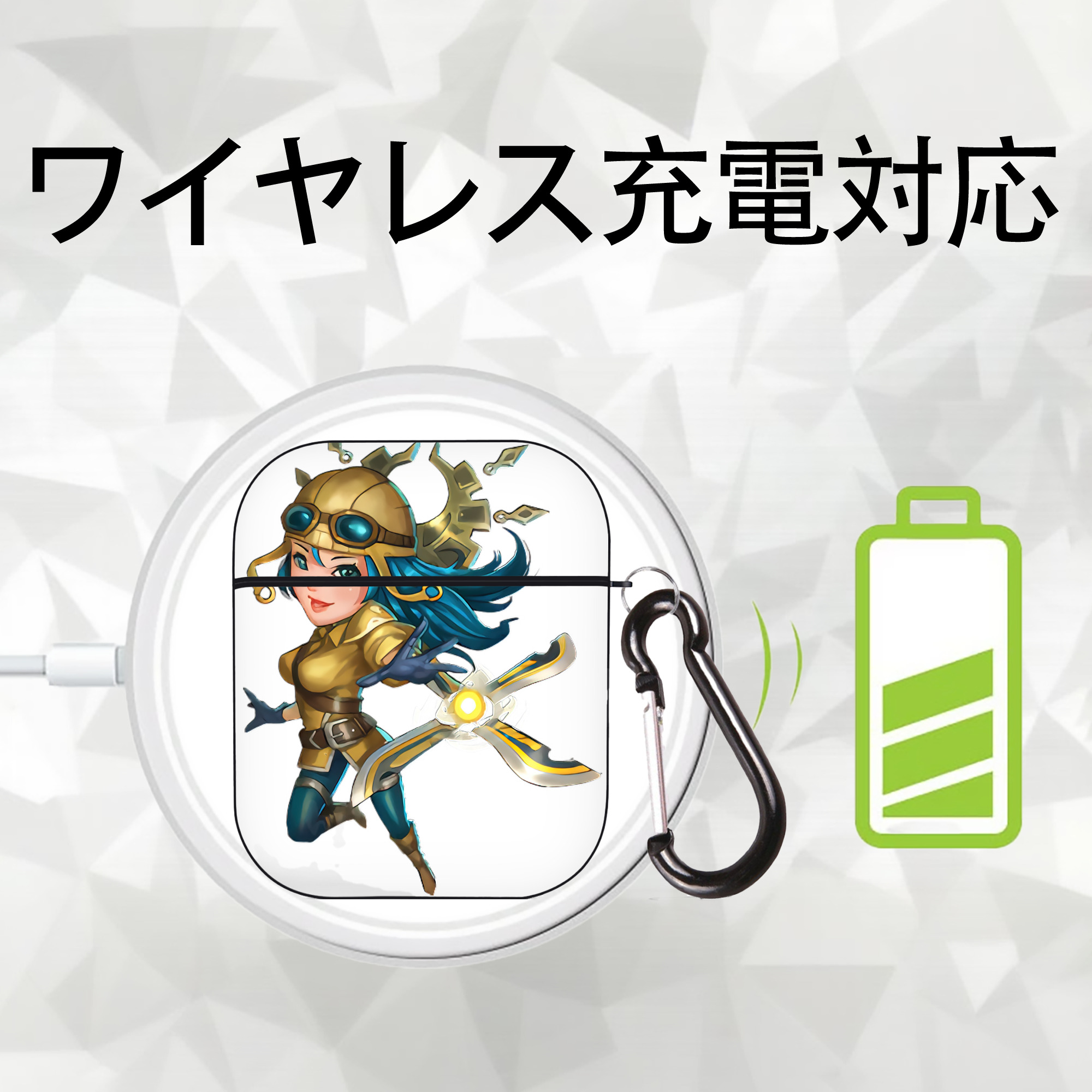 リーグ・オブ・レジェンド League of Legends LOL AirPods 第2世代保護ケース ハードシェル ブラック 耐衝撃・防指紋・カラビナ付き
