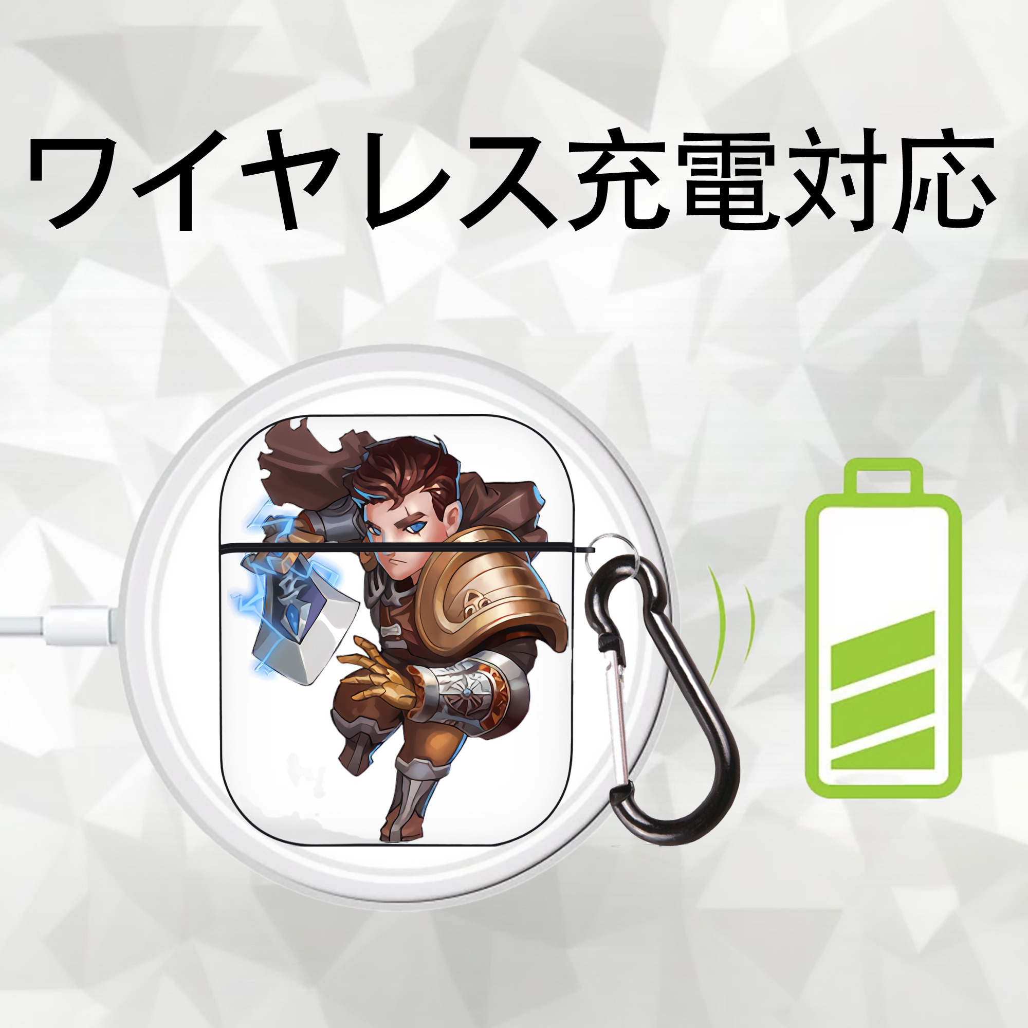 リーグ・オブ・レジェンド League of Legends LOL AirPods 第2世代保護ケース ハードシェル ブラック 耐衝撃・防指紋・カラビナ付き