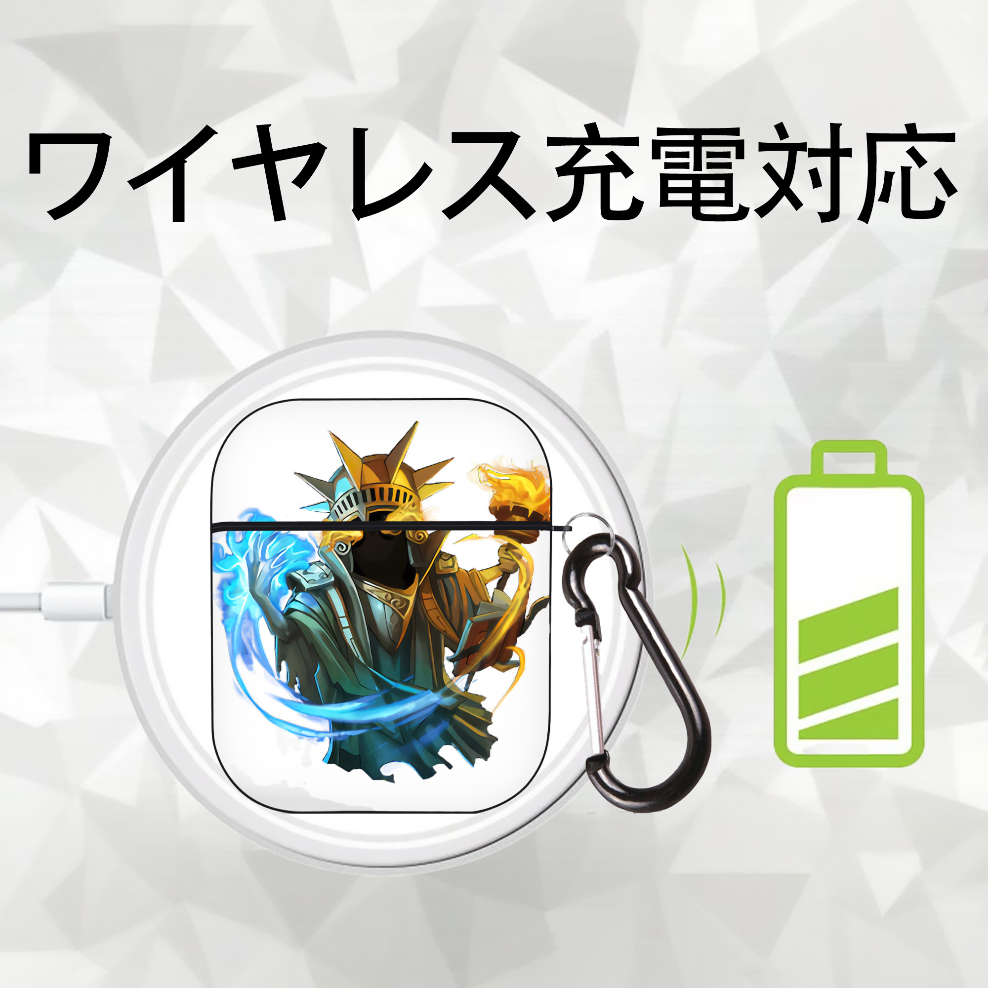 リーグ・オブ・レジェンド League of Legends LOL AirPods 第2世代保護ケース ハードシェル ブラック 耐衝撃・防指紋・カラビナ付き