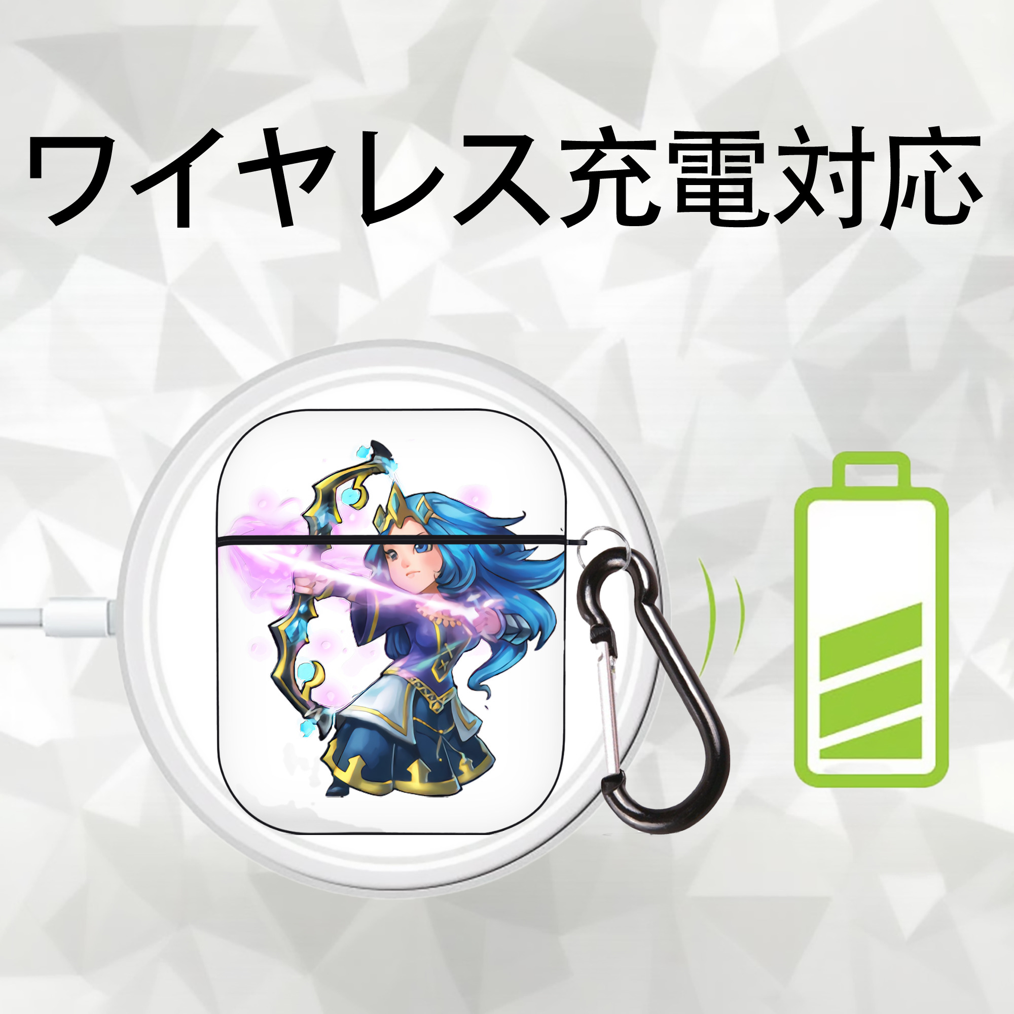 リーグ・オブ・レジェンド League of Legends LOL AirPods 第2世代保護ケース ハードシェル ブラック 耐衝撃・防指紋・カラビナ付き