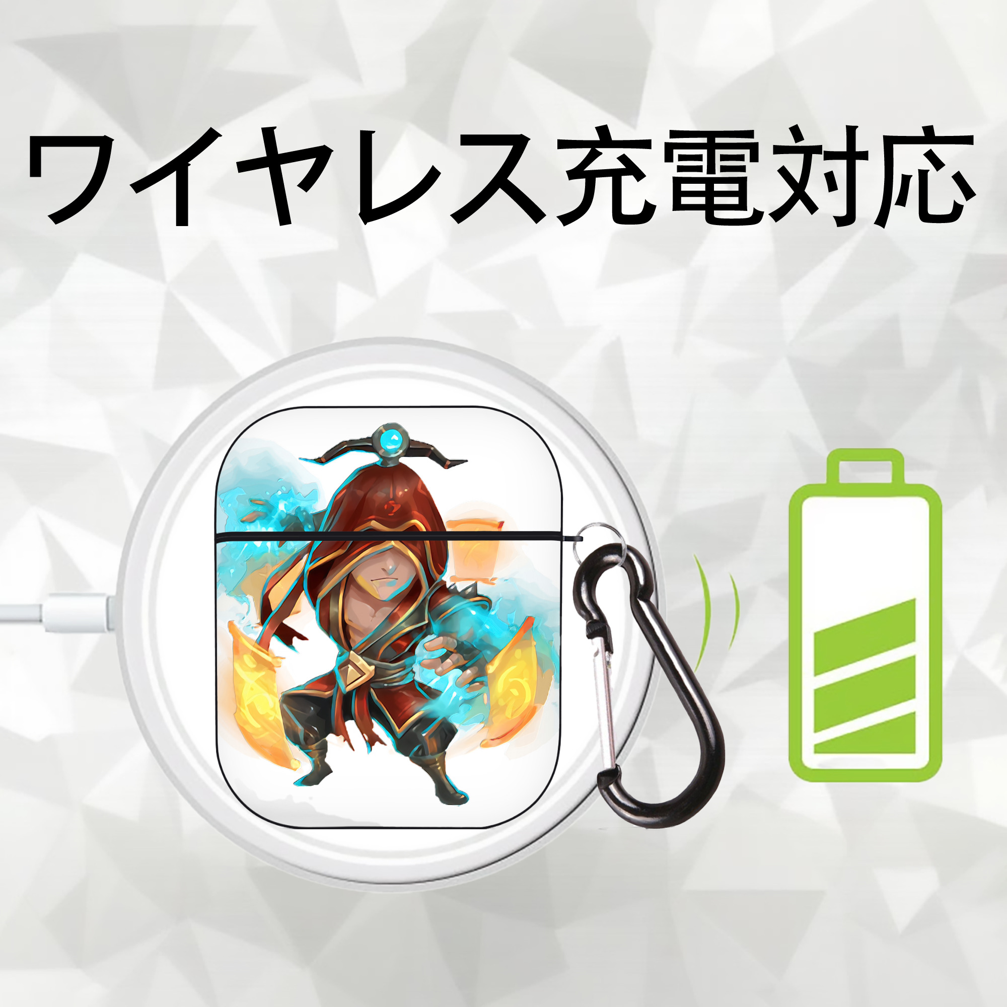 リーグ・オブ・レジェンド League of Legends LOL AirPods 第2世代保護ケース ハードシェル ブラック 耐衝撃・防指紋・カラビナ付き