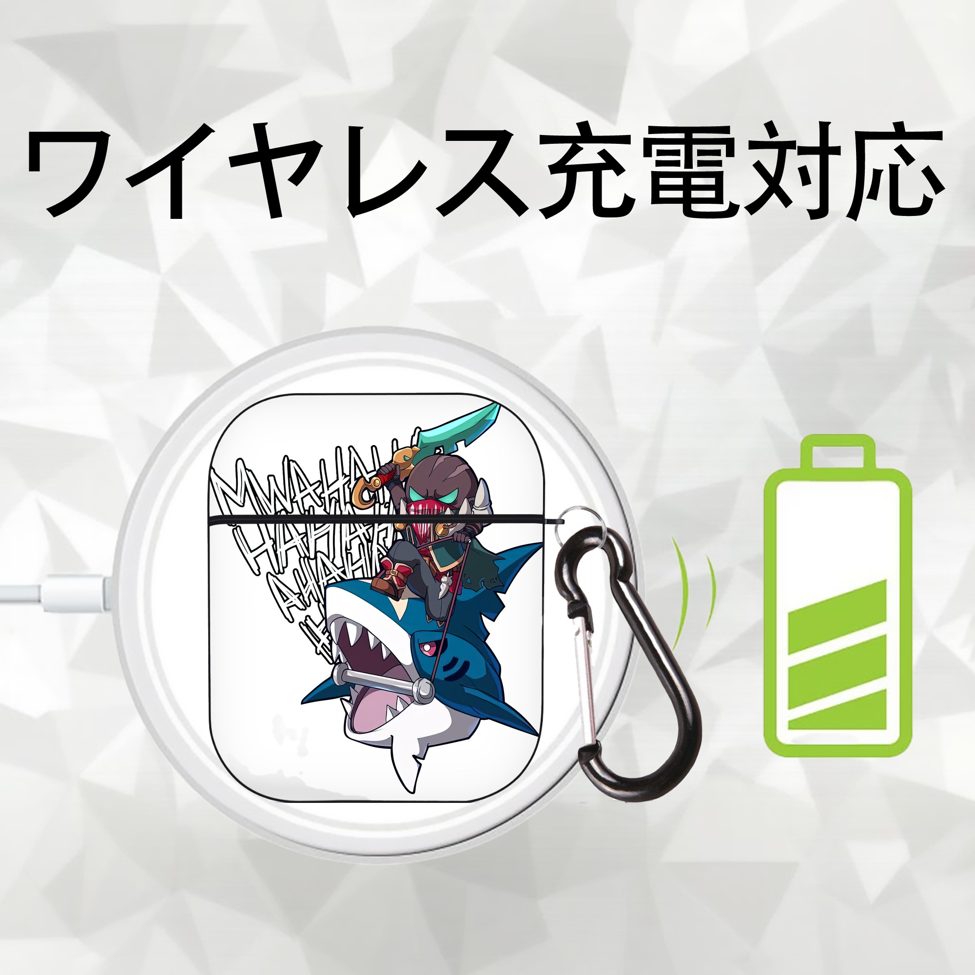 リーグ・オブ・レジェンド League of Legends LOL AirPods 第2世代保護ケース ハードシェル ブラック 耐衝撃・防指紋・カラビナ付き