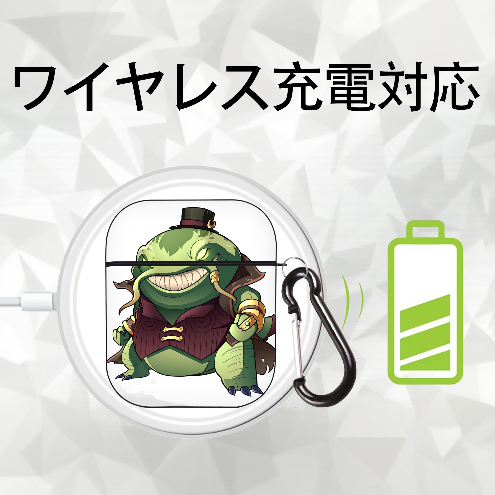 リーグ・オブ・レジェンド League of Legends LOL AirPods 第2世代保護ケース ハードシェル ブラック 耐衝撃・防指紋・カラビナ付き